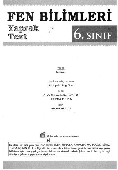 FEN BİLİMLERİ YAPRAK TEST Zeta Fotokopi