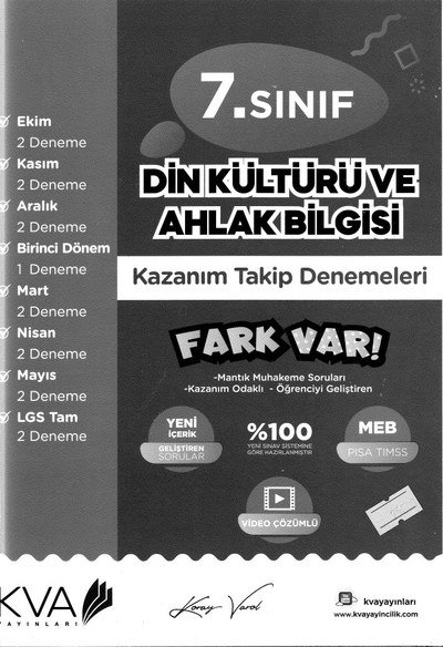 DİN KÜLTÜRÜ VE AHLAK BİLGİSİ KAZANIM TAKİP DENEMELERİ Zeta Fotokopi