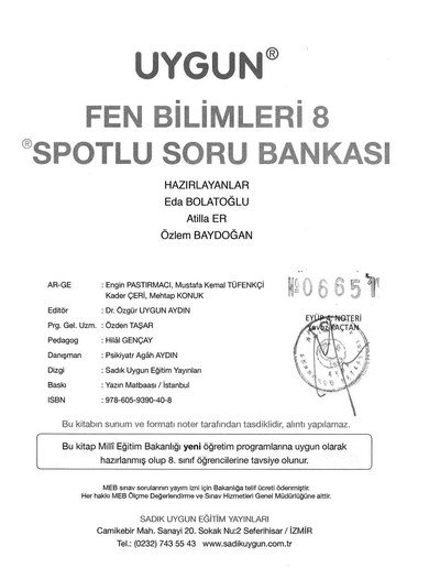 FEN BİLİMLERİ SPOTLU SORU BANKASI Zeta Fotokopi