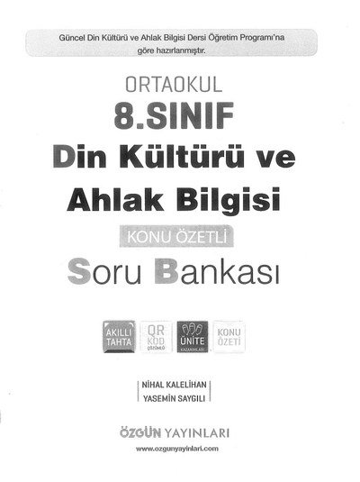 DİN KÜLTÜRÜ VE AHLAK BİLGİSİ KONU ÖZETLİ SORU BANKASI Zeta Fotokopi