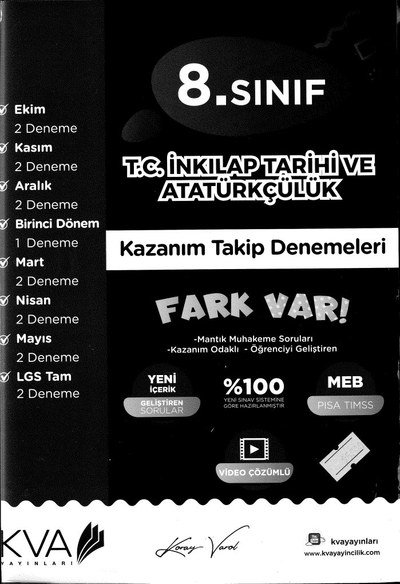 T.C. İNKILAP TARİHİ VE ATATÜRKÇÜLÜK KAZANIM TAKİP DENEMELERİ FARK VAR Zeta Fotokopi