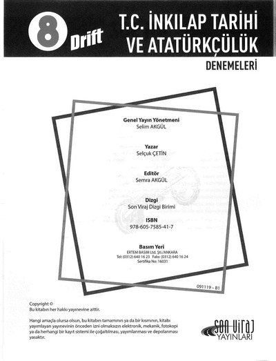 T.C. İNKILAP TARİHİ VE ATATÜRKÇÜLÜK DENEMELERİ DRİFT Zeta Fotokopi