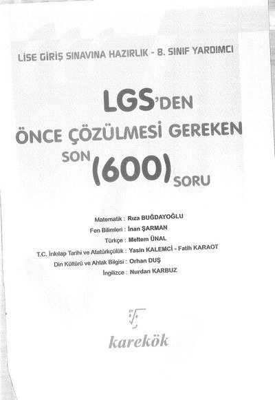LGS'DEN ÖNCE ÇÖZÜLMESİ GEREKEN 600 SORU Zeta Fotokopi