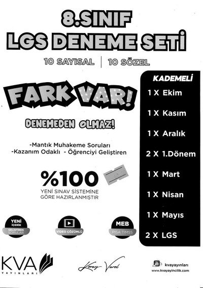 LGS DENEME SETİ 10 SAYISAL 10 SÖZEL FARK VAR MANTIK MUHAKEME Zeta Fotokopi