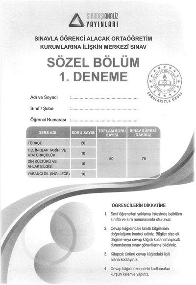 SÖZEL BÖLÜM 1. DENEME MERKEZİ SINAV Zeta Fotokopi