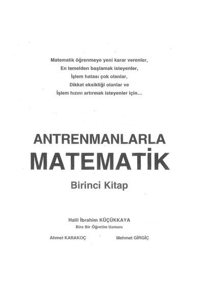 ANTRENMANLARLA MATEMATİK BİRİNCİ KİTAP Zeta Fotokopi