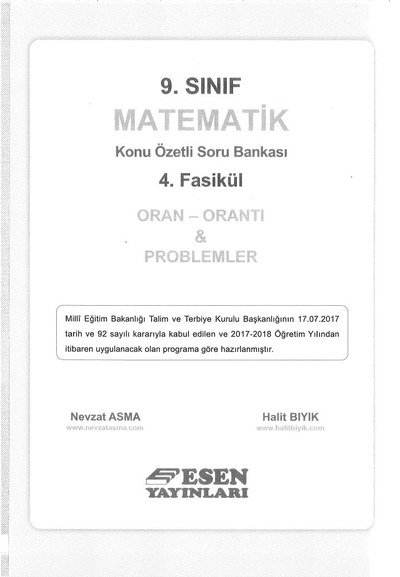 MATEMATİK KONU ÖZETLİ SORU BANKASI 4. FASİKÜL ORAN ORANTI & PROBLEMLER Zeta Fotokopi