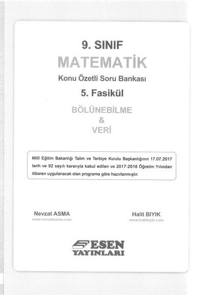 MATEMATİK KONU ÖZETLİ SORU BANKASI 5. FASİKÜL BÖLÜNEBİLME & VERİ Zeta Fotokopi