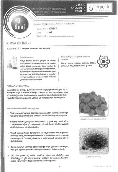 DERS ANLATIM FÖYÜ KİMYA Zeta Fotokopi