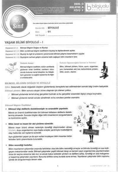 DERS ANLATIM FÖYÜ BİYOLOJİ Zeta Fotokopi