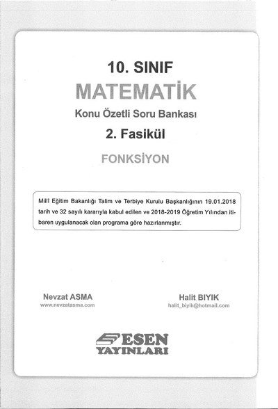 MATEMATİK KONU ÖZETLİ SORU BANKASI 2. FASİKÜL FONKSİYON Zeta Fotokopi