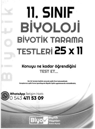 BİYOLOJİ BİYOTİK TARAMA TESTLERİ 25x11 KONUYU NE KADAR ÖĞRENDİĞİNİ TEST ET Zeta Fotokopi