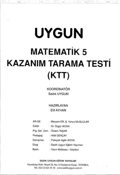 MATEMATİK KAZANIM TARAMA TESTİ Zeta Fotokopi