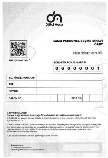 FİZİK ÖĞRETMENLİĞİ 6*75 DENEME SINAVI Zeta Fotokopi