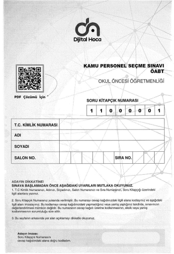 OKUL ÖNCESİ ÖĞRETMENLİĞİ 6*75 DENEME Zeta Fotokopi