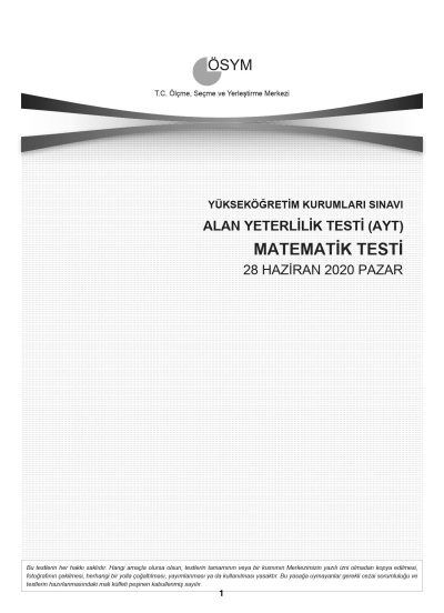 MATEMATİK SON 11 YIL ÇIKMIŞ SORULAR (AYT) (2020 DAHİL) Zeta Fotokopi