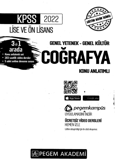 2022 KPSS LİSE VE ÖNLİSANS COĞRAFYA KONU ANLATIMI Zeta Fotokopi