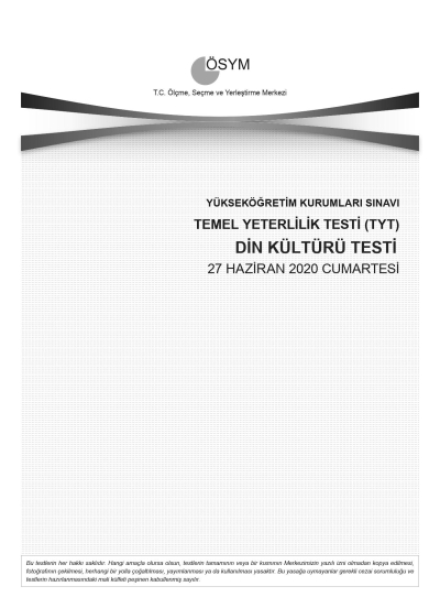 DİN KÜLTÜRÜ SON 11 YIL ÇIKMIŞ SORULAR (TYT) (2020 DAHİL) Zeta Fotokopi