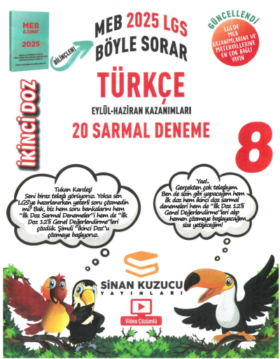Sinan Kuzucu Yayınları 8. Sınıf İkinci Doz Türkçe 20 Sarmal Deneme Zeta Fotokopi