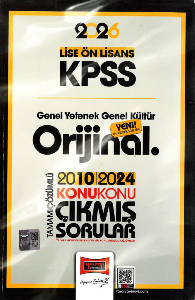 2026 KPSS Lise Ortaöğretim Ön Lisans Orijinal Çıkmış Sorular 2010-2024 Konu Konu Çözümlü Yargı Yayınları Zeta Fotokopi