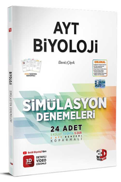 2025 AYT Biyoloji Simülasyon Denemeleri Detaylı Video Çözümlü 3D Yayınları Zeta Fotokopi