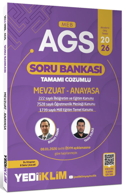 2026 MEB-AGS Mevzuat-Anayasa Soru Bankası Çözümlü Yediiklim Yayınları Zeta Fotokopi