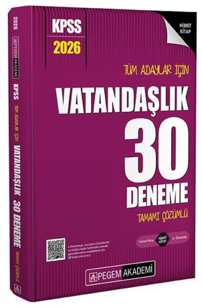 2026 KPSS Tüm Adaylar İçin Vatandaşlık 30 Deneme Tamamı Çözümlü Pegem Yayınları Zeta Fotokopi