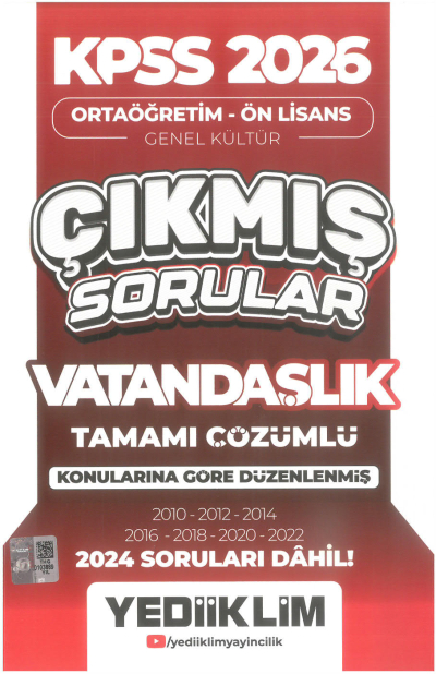 2026 KPSS Ortaöğretim Ön Lisans Genel Kültür Vatandaşlık Tamamı Çözümlü Çıkmış Sorular(2024 soruları dahil) Yediiklim Yayınları