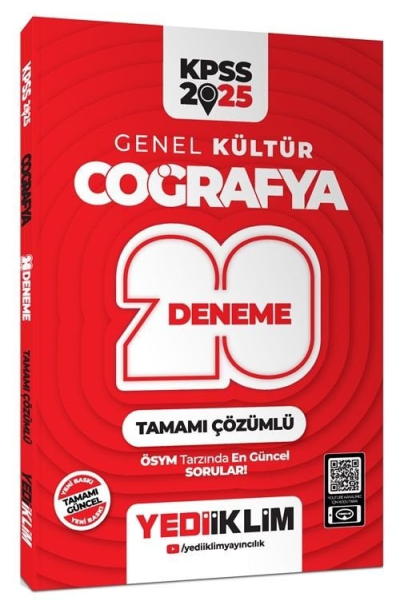 2025 KPSS Genel Kültür Coğrafya Tamamı Çözümlü 20 Deneme Yediiklim Yayınları Zeta Fotokopi
