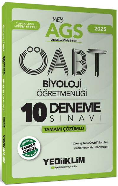 2025 MEB AGS ÖABT Biyoloji Öğretmenliği Tamamı Çözümlü 10 Deneme Sınavı Yediiklim Yayınları Zeta Fotokopi