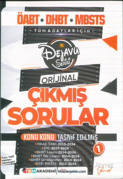 2025 ÖABT DHBT MBSTS Din Kültürü ve Ahlak Bilgisi Dejavu Orijinal Çıkmış Sorular Seti 1. Kitap TKM Akademi Zeta Fotokopi