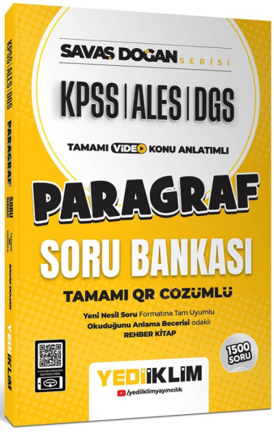 KPSS ALES DGS Savaş Doğan Serisi Paragraf Tamamı Video Konu Anlatımlı ve Tamamı QR Çözümlü Soru Bankası Yediiklim Yayınları Zeta Fotokopi