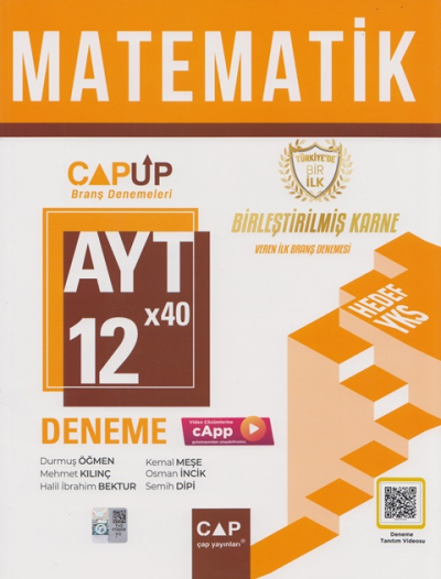 AYT Matematik Birleştirilmiş Karne 12x40 UP Deneme Video Çözümlü Çap Yayınları Zeta Fotokopi