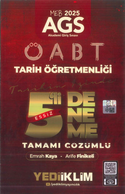 2025 MEB AGS ÖABT Tarih Öğretmenliği Tamamı Çözümlü Tarihin İzinde Eşsiz 5 li Deneme Yediiklim Yayınları