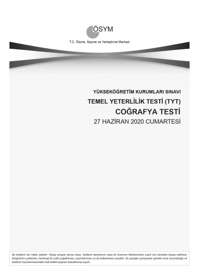 COĞRAFYA SON 11 YIL ÇIKMIŞ SORULAR (TYT) (2020 DAHİL) Zeta Fotokopi