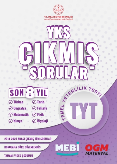 YKS Çıkmış Sorular TYT (Tüm Dersler) Son 8 Yıl (2018-205) MEB OGM