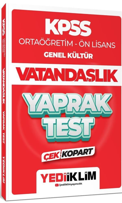 KPSS Lise Ortaöğretim Ön Lisans Vatandaşlık Yaprak Test Çek Kopart Yediiklim Yayınları Zeta Fotokopi