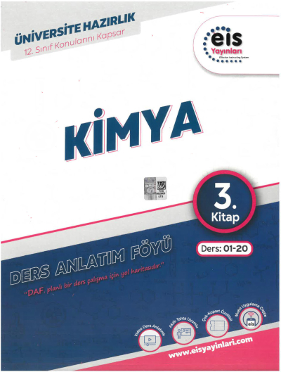 YKS Mavi Set DAF Kimya Ders Anlatım 3.Kitap EIS Yayınları Ders:01-20 12. Sınıf Konularını Kapsar Zeta Fotokopi