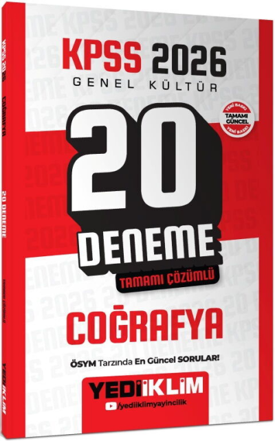 2026 KPSS Genel Kültür Coğrafya Tamamı Çözümlü 20 Deneme Yediiklim Yayınları Zeta Fotokopi