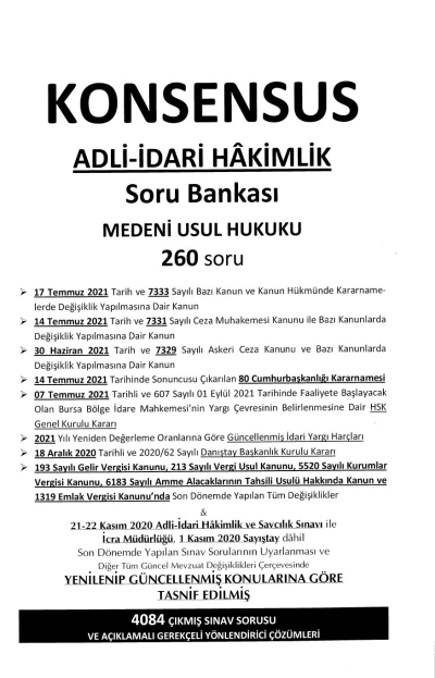 KONSENSUS ADLİ İDARİ HAKİMLİK SORU BANKASI MEDENİ USUL HUKUKU 17. BASKI Zeta Fotokopi
