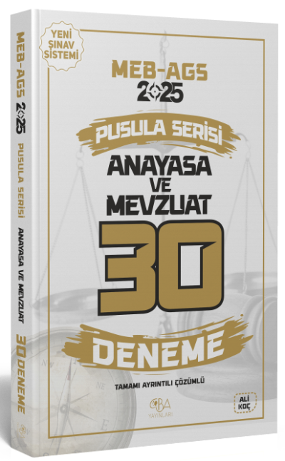 2025 MEB-AGS Anayasa ve Mevzuat 30 Deneme Çözümlü Pusula Serisi CBA Yayınları Zeta Fotokopi
