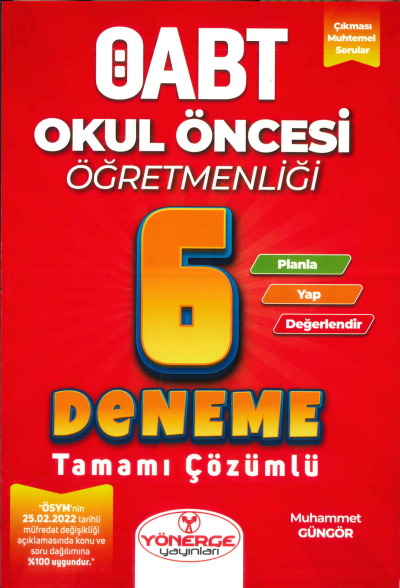 ÖABT Okul Öncesi Öğretmenliği 6 Deneme Çözümlü Yönerge Yayınları Zeta Fotokopi