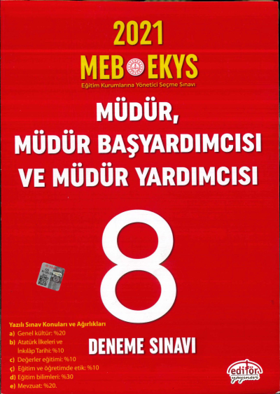 2021 MÜDÜR, MÜDÜR BAŞYARDIMCISI VE MÜDÜR YARDIMCISI SORU BANKASI 8 DENEME SINAVI Zeta Fotokopi