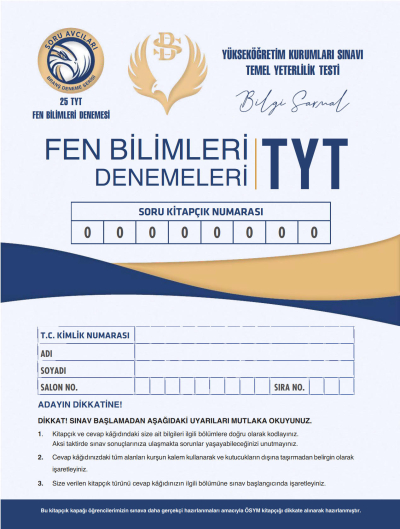 TYT FEN BİLİMLERİ DENEMELERİ 25*20 Zeta Fotokopi