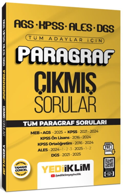 AGS KPSS ALES DGS Tüm Adaylar İçin Paragraf Tamamı PDF Çözümlü Tüm Paragraf Soruları Çıkmış Sorular Yediiklim Yayınları Zeta Fotokopi