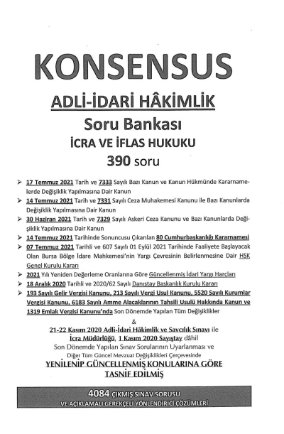 KONSENSUS ADLİ İDARİ HAKİMLİK SORU BANKASI İCRA VE İFLAS HUKUKU Zeta Fotokopi