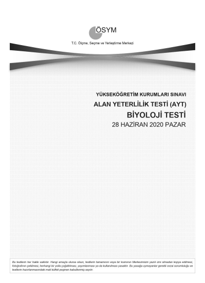 BİYOLOJİ SON 11 YIL ÇIKMIŞ SORULAR (AYT) (2020 DAHİL) Zeta Fotokopi