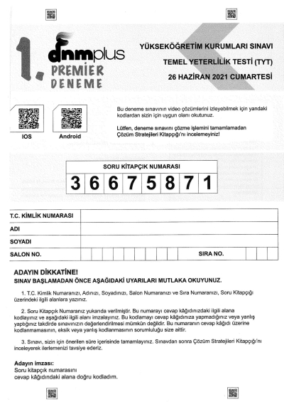 TYT Premier 5 Deneme Seti Zeta Fotokopi