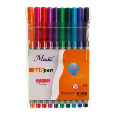 Masis Fineliner Softpen Kalem 10 Renk Pvc S5304-10c Zeta Fotokopi