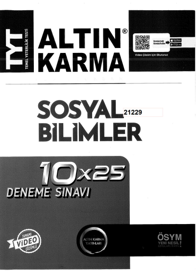 TYT Sosyal Bilimler Komisyondan 10x25 Deneme Zeta Fotokopi